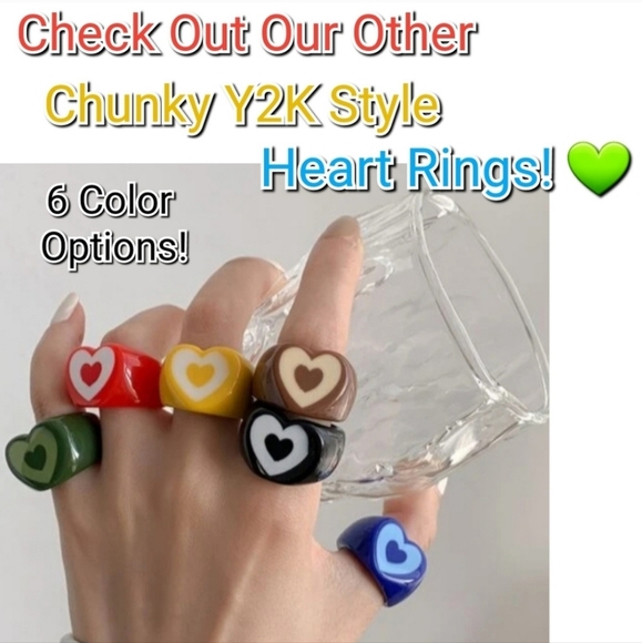 Y2K Chunky Lips in Heart Ring Olive Green Colored Y2K Rings Great For Stacking - Picture 7 of 9